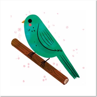 Kawaii Bird Painting Hand Drawn Posters and Art